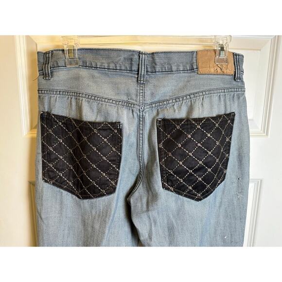 Distressed Y2K Royal Linx Straight Leg Jeans Quilted Black Pockets Men's Size 38 - Picture 4 of 8